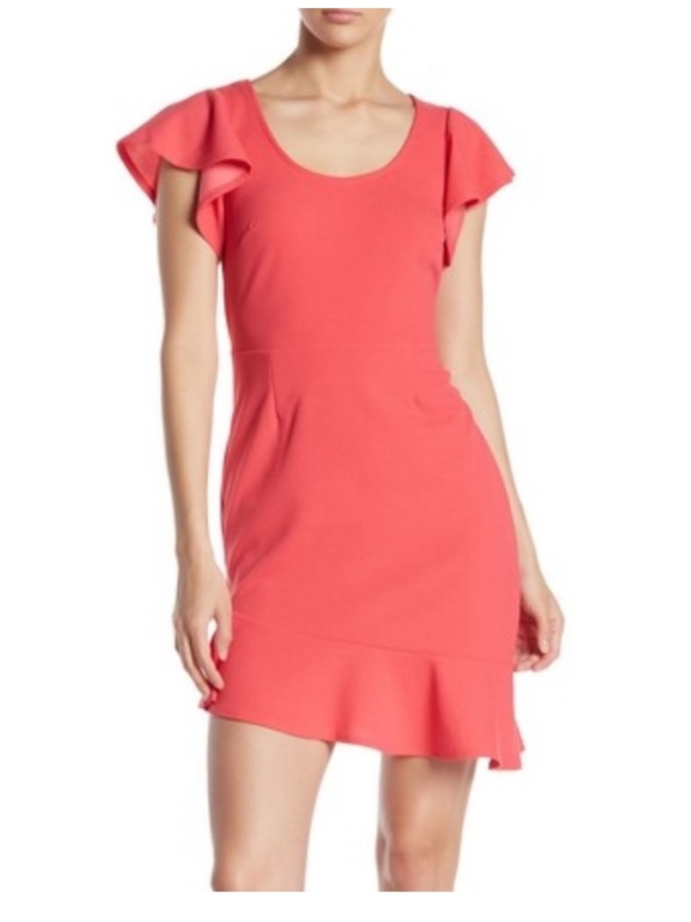 Women's Coral Pink Ruffle Sleeve Dress